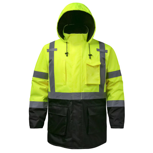SEsafety Lime ANSI Class 3 Safety Jacket with black bottomJ42051 Front side
