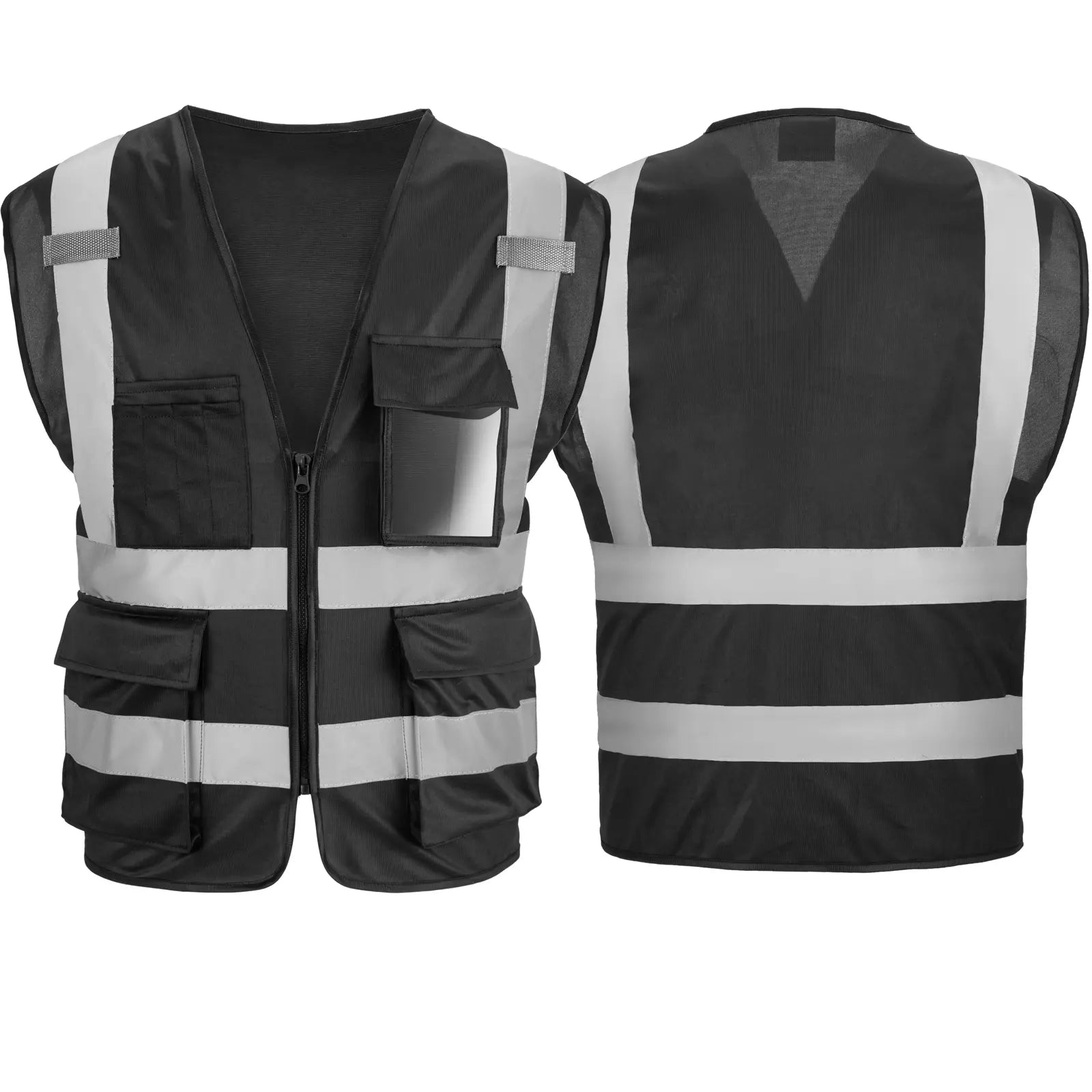 SEsafety Black Safety Vest V2073 front and back view