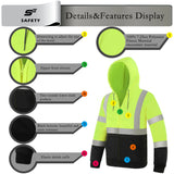 SEsafety® ANSI Class 3 Hi-Vis Reflective Black Bottom Fleece Hoodie with 2 Pockets