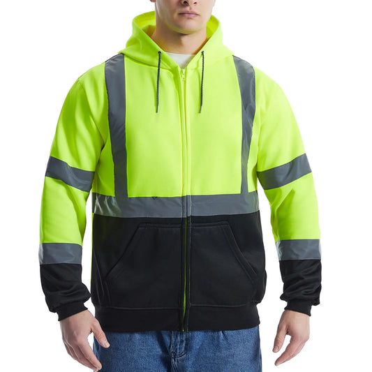 SEsafety® ANSI Class 3 Hi-Vis Reflective Black Bottom Fleece Hoodie with 2 Pockets