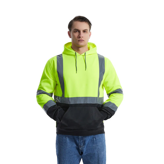 SEsafety® ANSI Class 3 Hi-Vis Reflective Black Bottom Fleece Hoodie with 1 Pouch Pocket