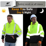 SEsafety® ANSI Class 3 Hi-Vis Reflective Black Bottom Fleece Hoodie with 1 Pouch Pocket