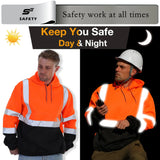 SEsafety® ANSI Class 3 Hi-Vis Reflective Black Bottom Fleece Hoodie with 1 Pouch Pocket