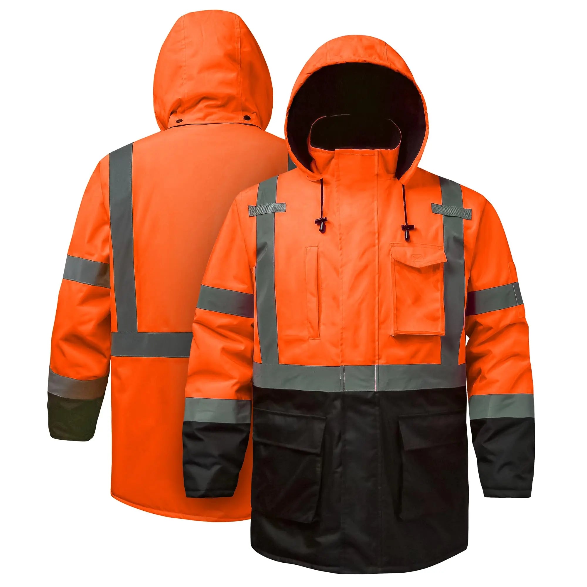 SEsafety ANSI Class 3 orange safety jacket front and back J42052