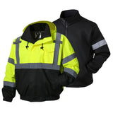 SEsafety® ANSI Class 3 3-in-1 Hi-Vis Waterproof Reflective Bomber Jacket with Zip-Out Fleece Liner