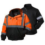 SEsafety® ANSI Class 3 3-in-1 Hi-Vis Waterproof Reflective Bomber Jacket with Zip-Out Fleece Liner