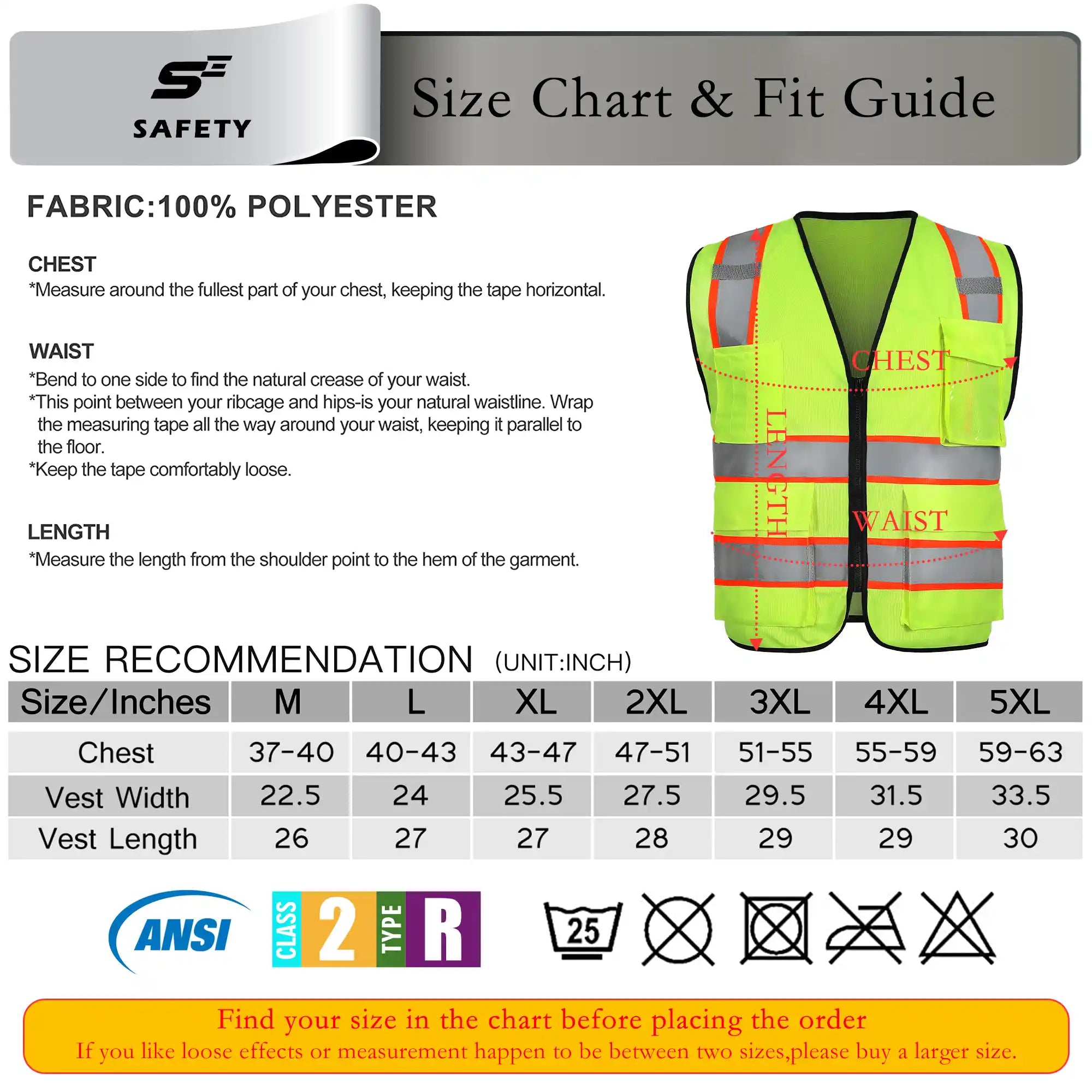 Size Chart of SEsafety V107 Series