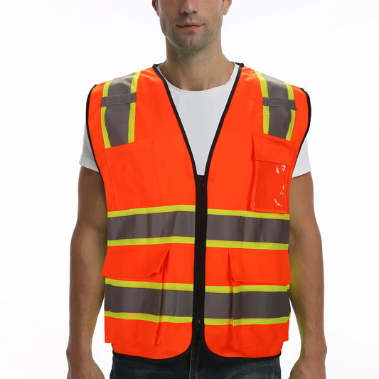 A man wearing orange SEsafety hi vis Vest V1072