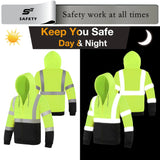 SEsafety® ANSI Class 3 Hi-Vis Reflective Black Bottom Fleece Hoodie with 2 Pockets