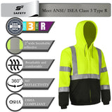 SEsafety® ANSI Class 3 Hi-Vis Reflective Black Bottom Fleece Hoodie with 2 Pockets