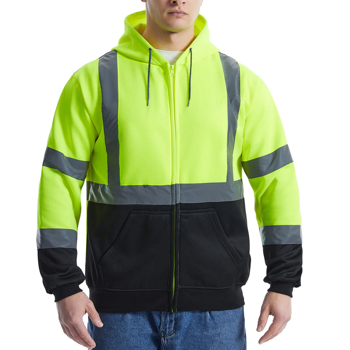 SEsafety® ANSI Class 3 Hi-Vis Reflective Black Bottom Fleece Hoodie with 2 Pockets