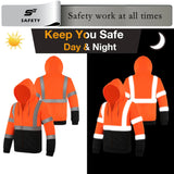 SEsafety® ANSI Class 3 Hi-Vis Reflective Black Bottom Fleece Hoodie with 2 Pockets