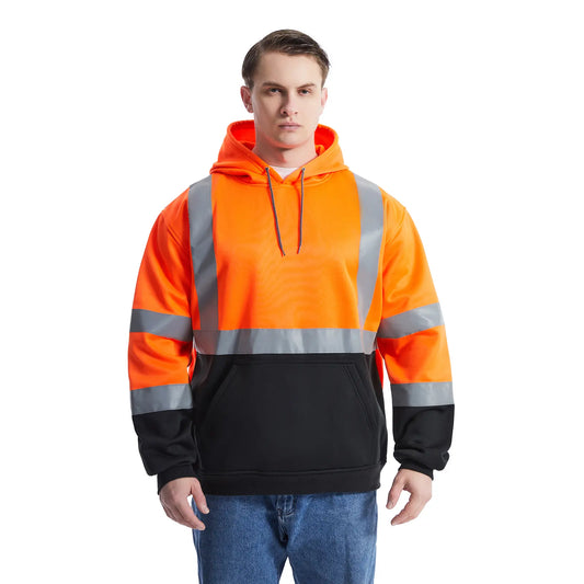 SEsafety® ANSI Class 3 Hi-Vis Reflective Black Bottom Fleece Hoodie with 1 Pouch Pocket